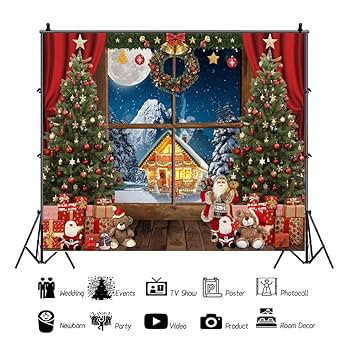 ファブリック 4x5フィート クリスマス背景幕 ツリー 冬 吊り下げ Amazon | クリスマス背景幕 10x8フィート クリスマスウィンドウ